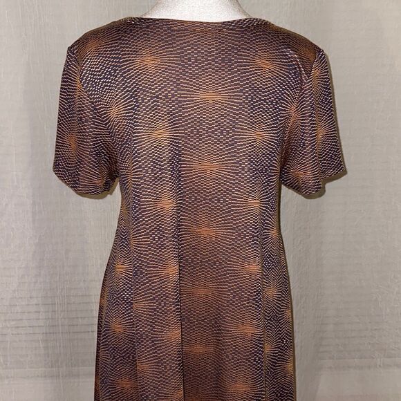 LuLaRoe S Carly Burnt Orange Indigo Blue Knit Crewneck Short Sleeve Hi Low Dress - Picture 4 of 10